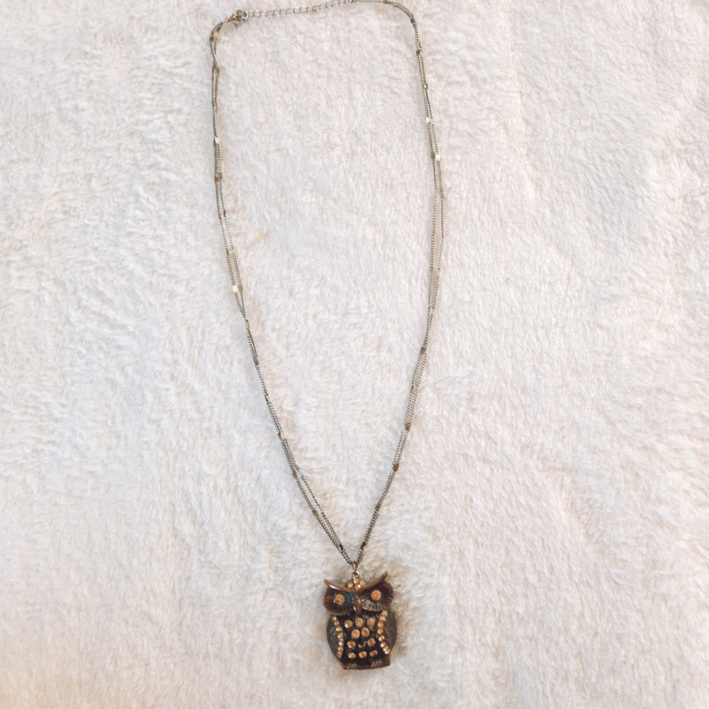 Owl necklace on gold chain